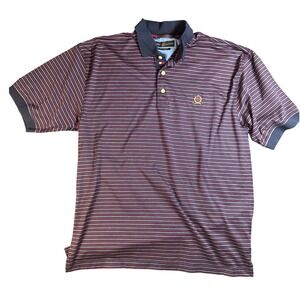 Tommy Hilfiger Golf Polo Shirt‎ Mens Large Striped Short Sleeve Crest Logo Blue